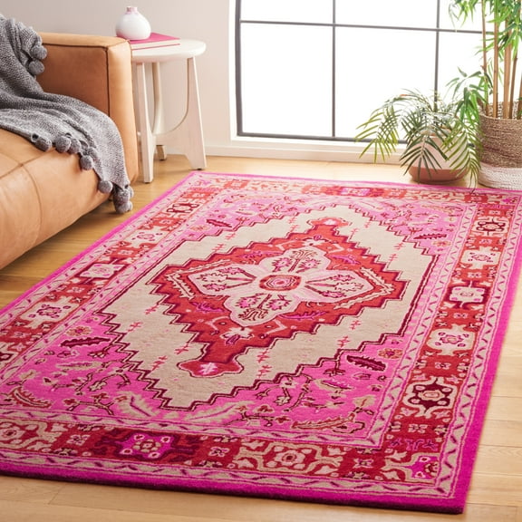 SAFAVIEH Bellagio Major Bordered Wool Area Rug, Red Pink/Ivory, 2' x 3'