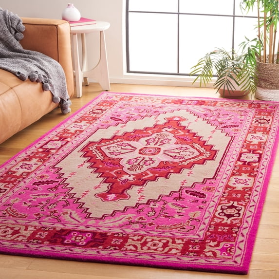 SAFAVIEH Bellagio Major Bordered Wool Area Rug, Red Pink/Ivory, 3' x 5'