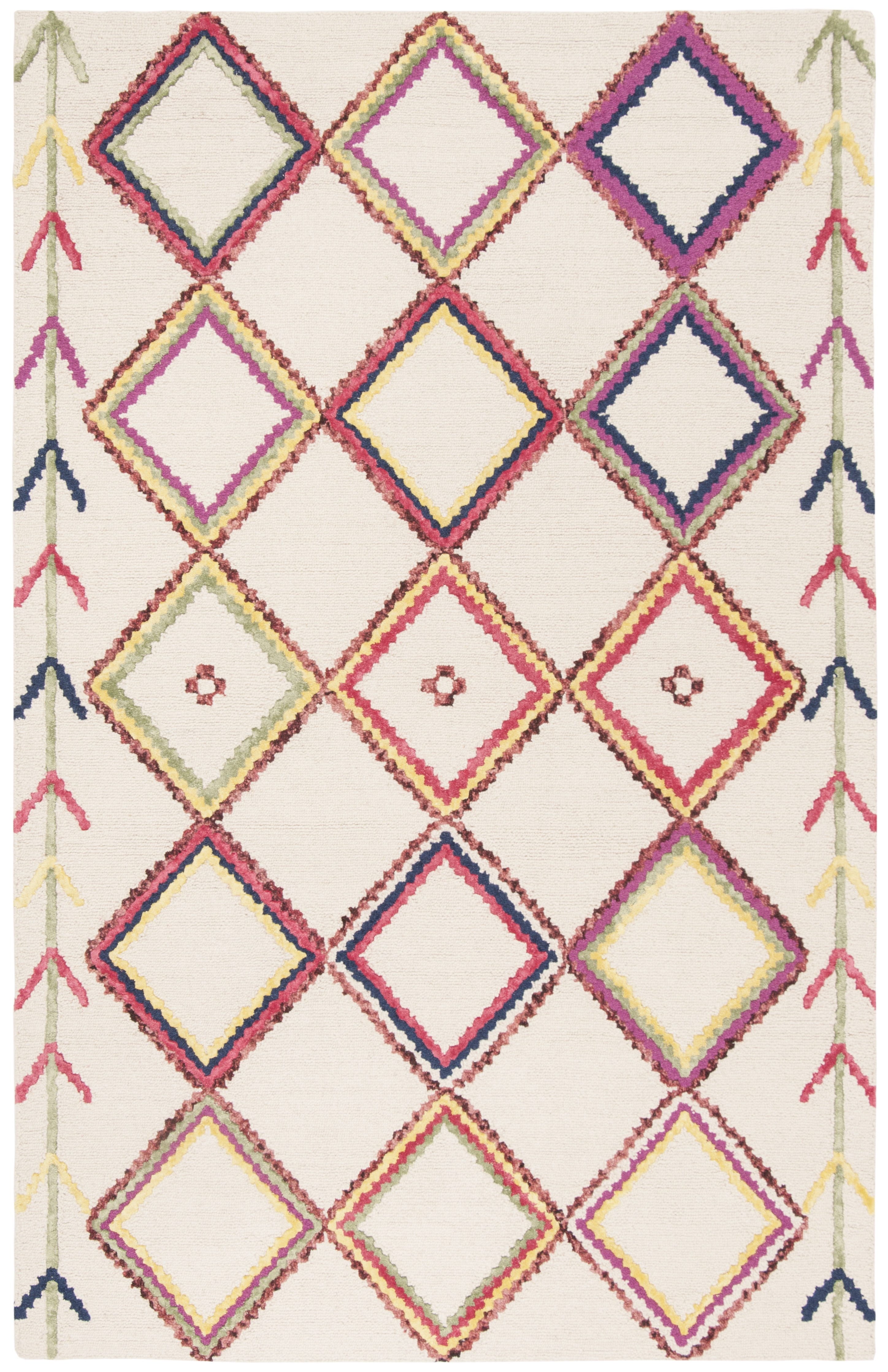 Ivory and Multi Geometric Wool 5' x 8' Area Rug