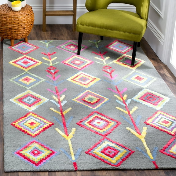 SAFAVIEH Bellagio Hester Geometric Wool Area Rug, Dark Gray/Multi, 4' x 6'