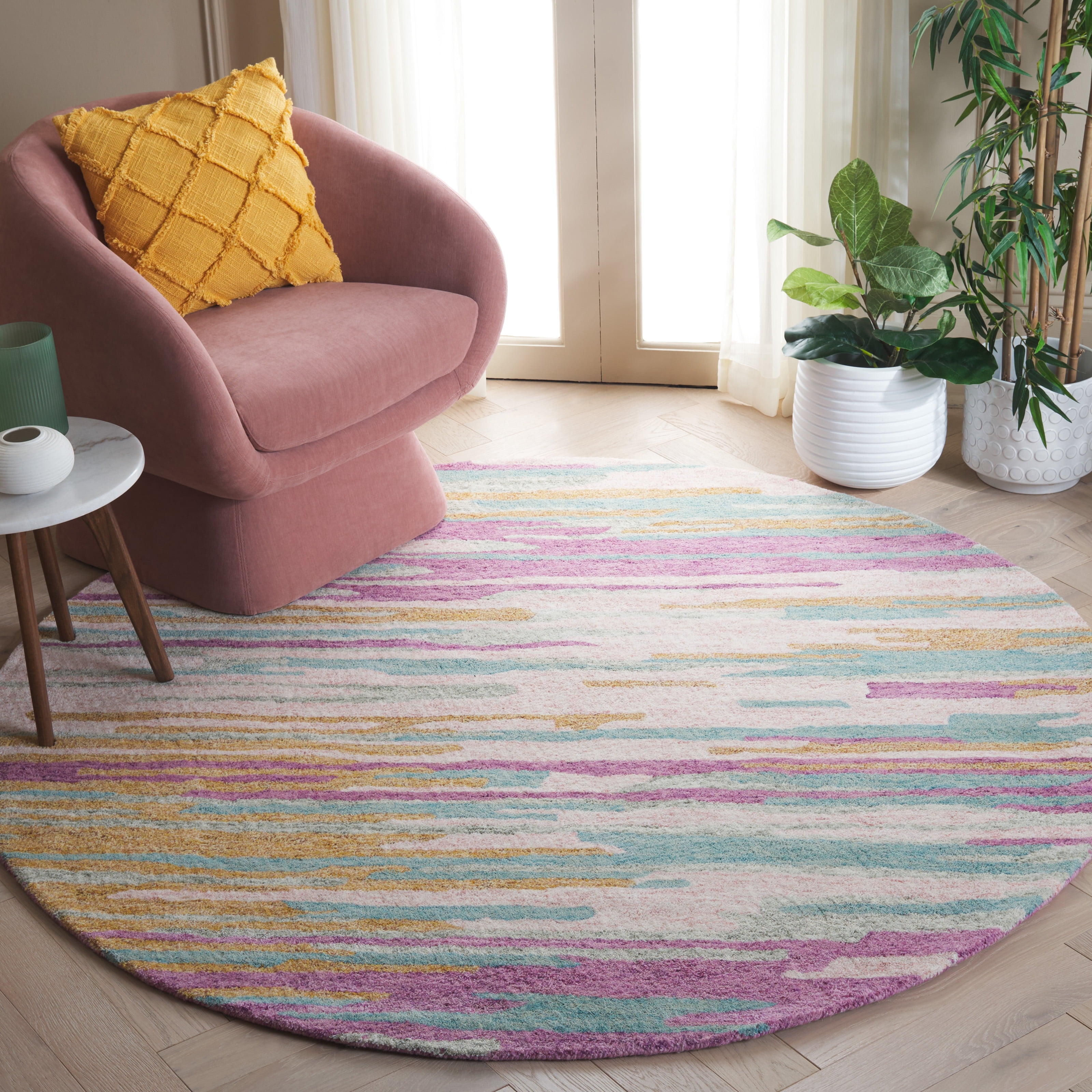 SAFAVIEH Bellagio Jannah Abstract Area Rug, Yellow/Green, 6' x 6' Round