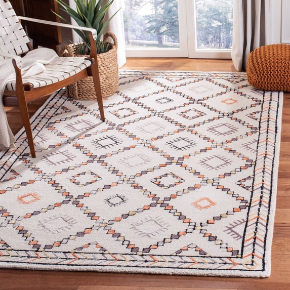SAFAVIEH Bellagio Jimney Southwestern Wool Area Rug, Ivory/Multi, 4' x 6'