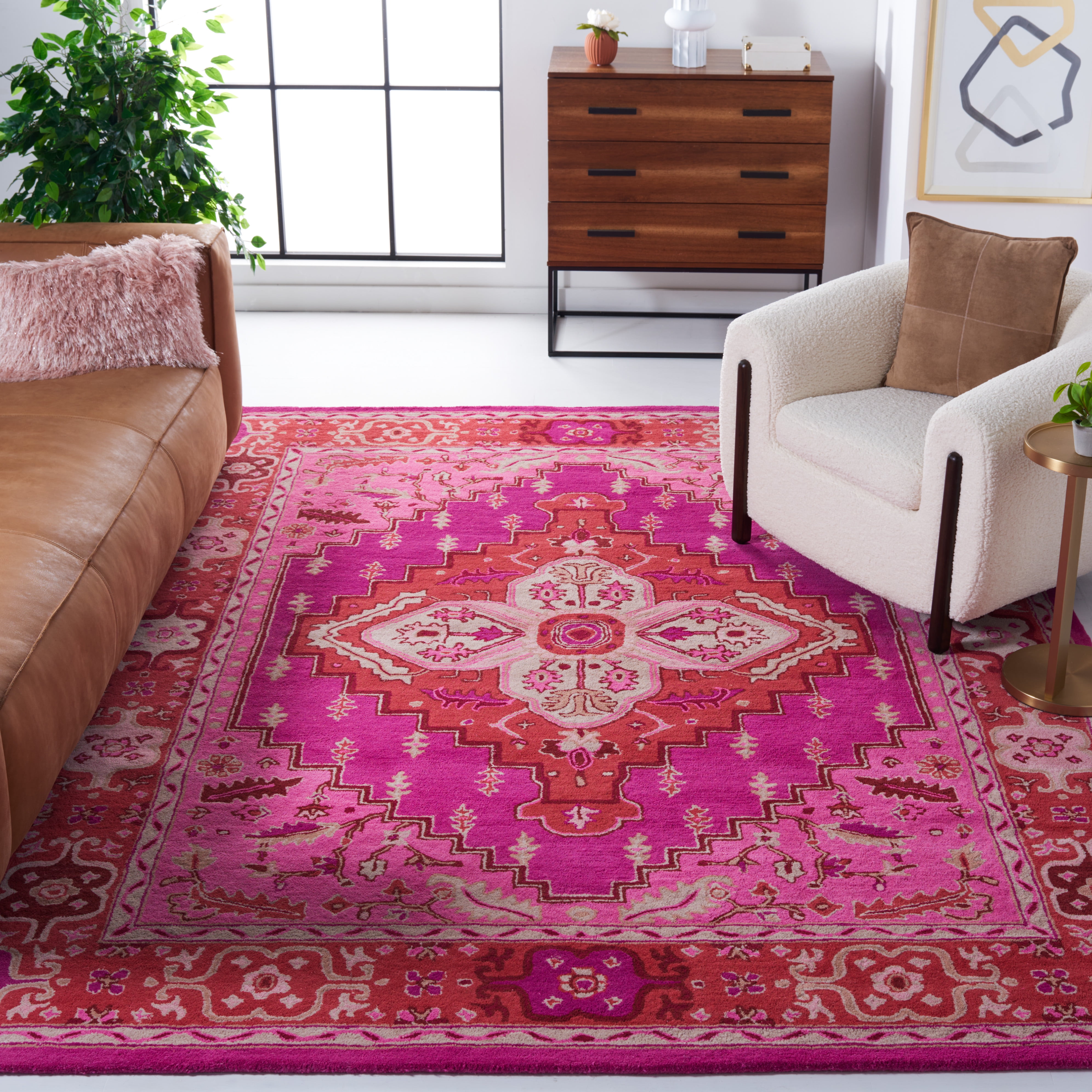SAFAVIEH Bellagio Major Bordered Wool Area Rug, Red/Pink, 10' x 14'