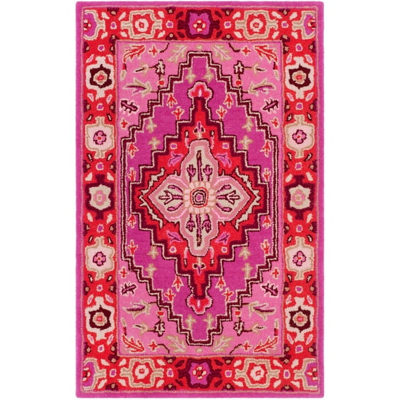 SAFAVIEH Bellagio Major Bordered Wool Area Rug, Red/Pink, 2' x 3'