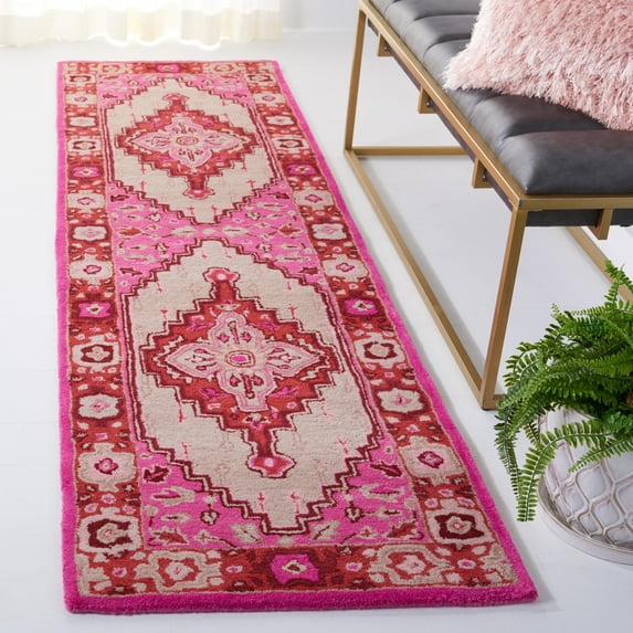 SAFAVIEH Bellagio Major Bordered Wool Runner Rug, Red Pink/Ivory, 2'3" x 8'