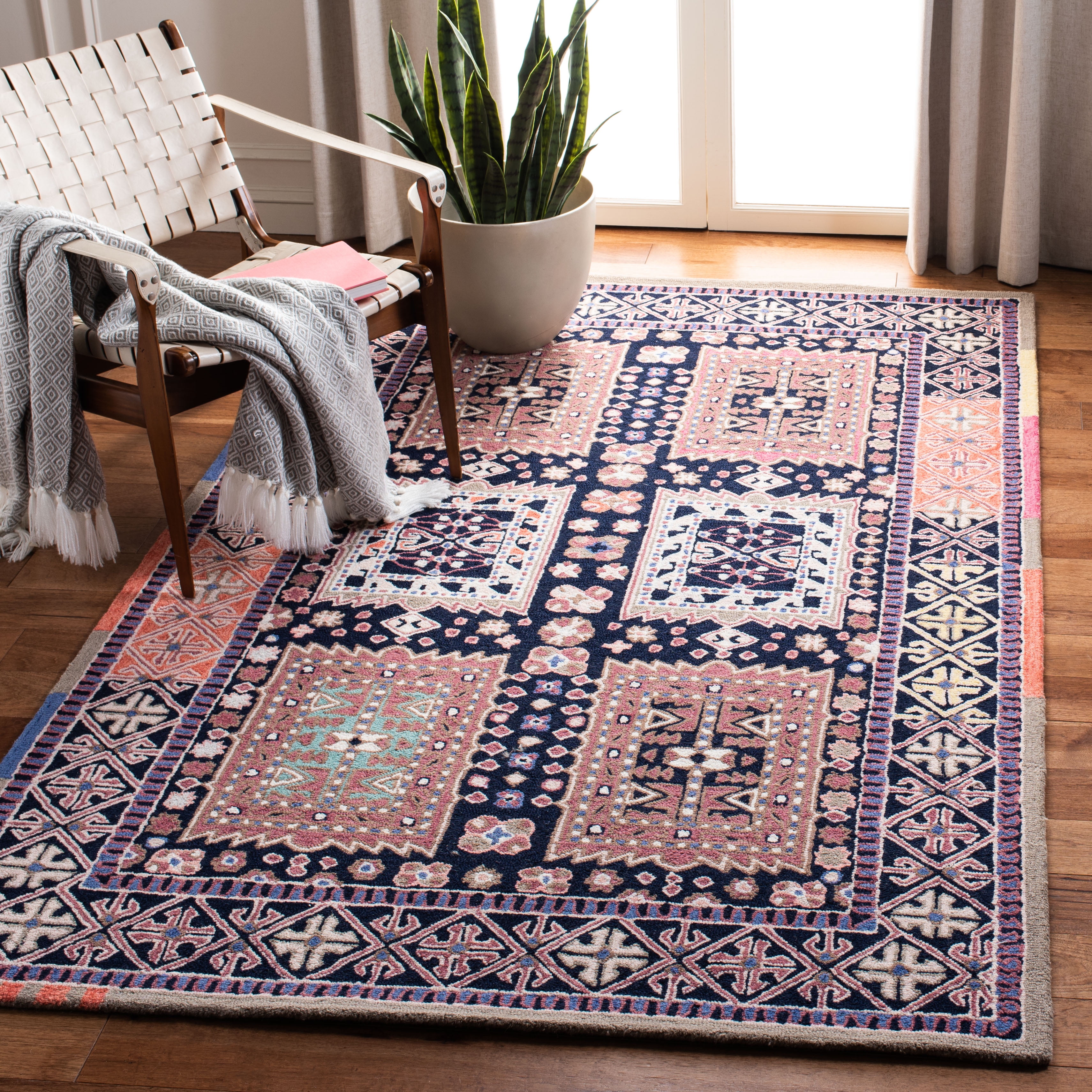 SAFAVIEH Bellagio Petar Geometric Wool Area Rug, Black/Navy, 6' x 9'