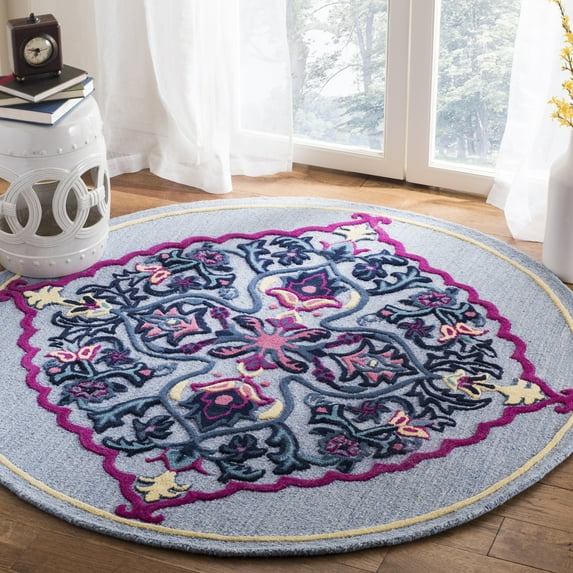 SAFAVIEH Bellagio Rio Floral Wool Area Rug, Blue/Multi, 3' x 3' Round