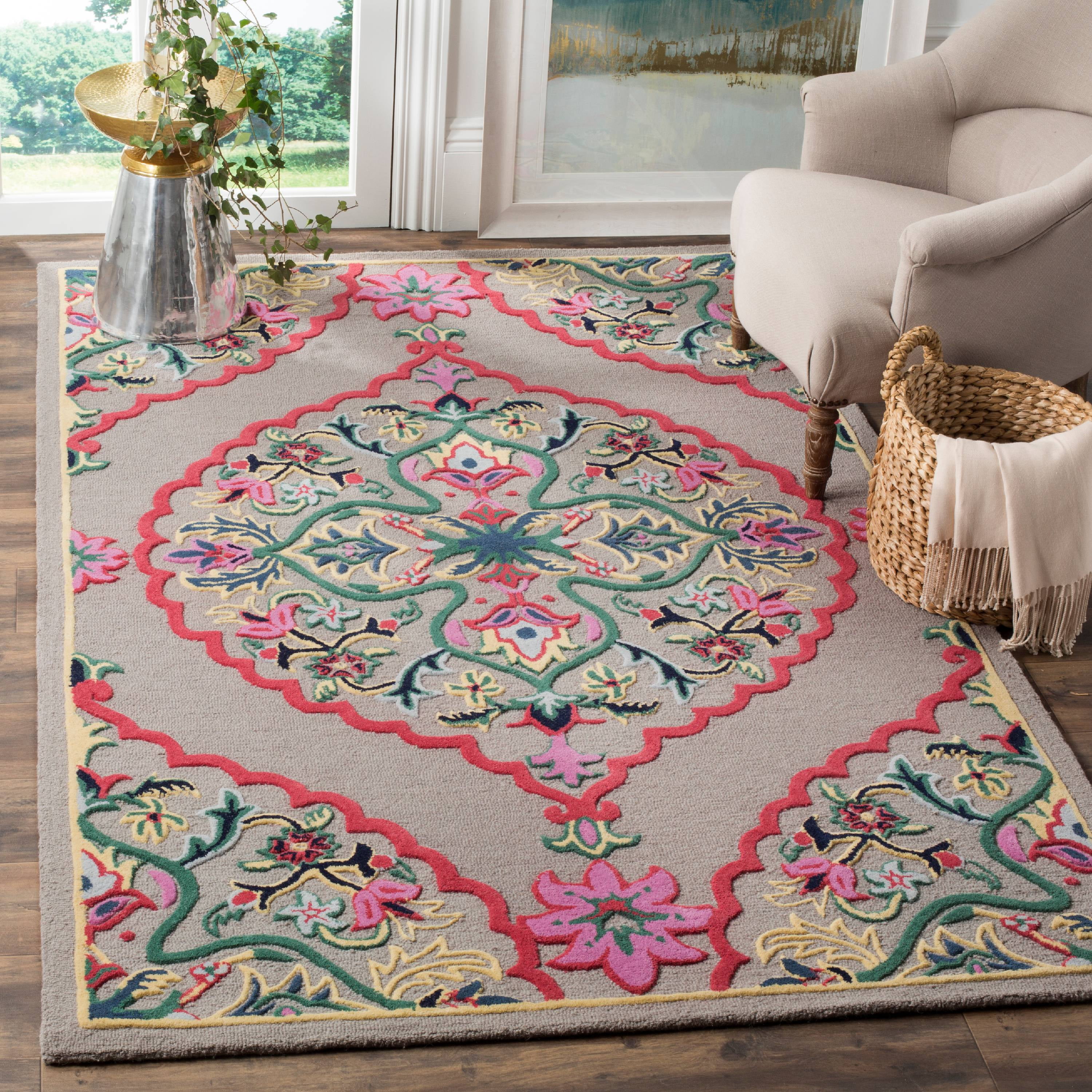 SAFAVIEH Bellagio Rio Floral Wool Area Rug, Dark Grey/Multi, 8' x 10'