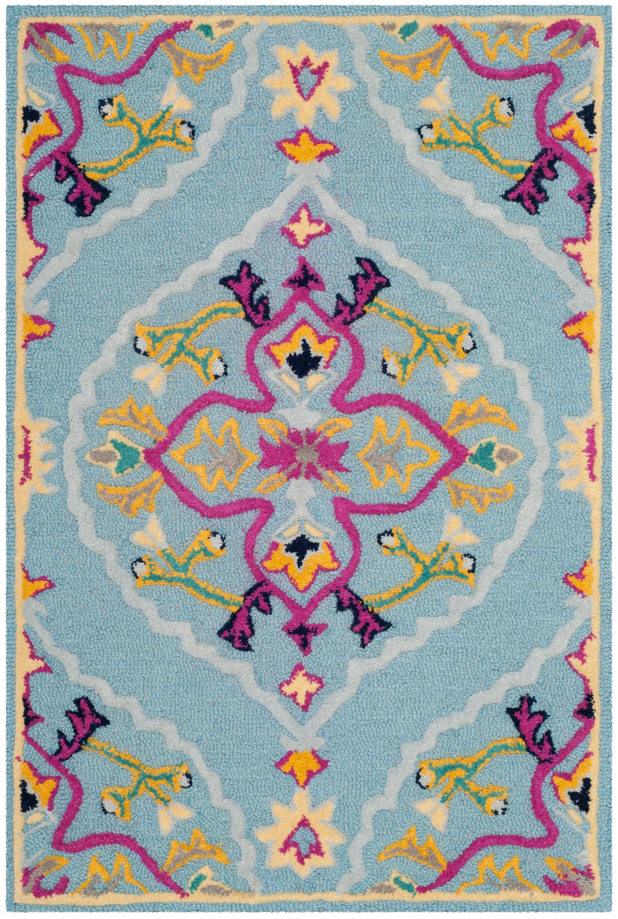 Handmade Light Blue and Multi Wool Tufted Area Rug