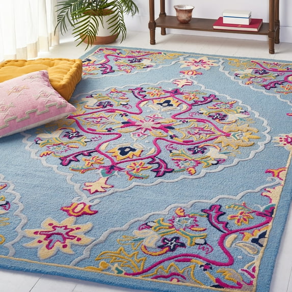 SAFAVIEH Bellagio Rio Floral Wool Area Rug, Light Blue/Multi, 3' x 5'
