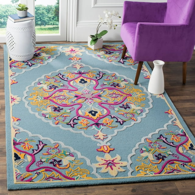 SAFAVIEH Bellagio Rio Floral Wool Area Rug, Light Blue/Multi, 5' x 8