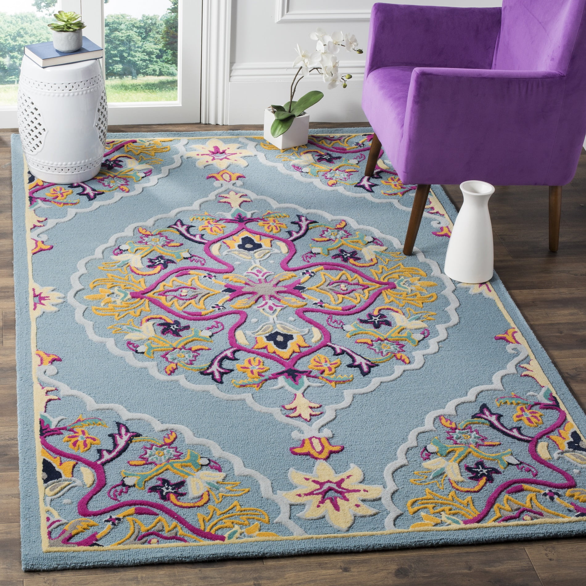 Handmade Light Blue Multi Wool Tufted Area Rug 8'9" x 12'