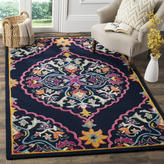 SAFAVIEH Bellagio Rio Floral Wool Area Rug, Navy Blue/Multi, 8'9" x 12'