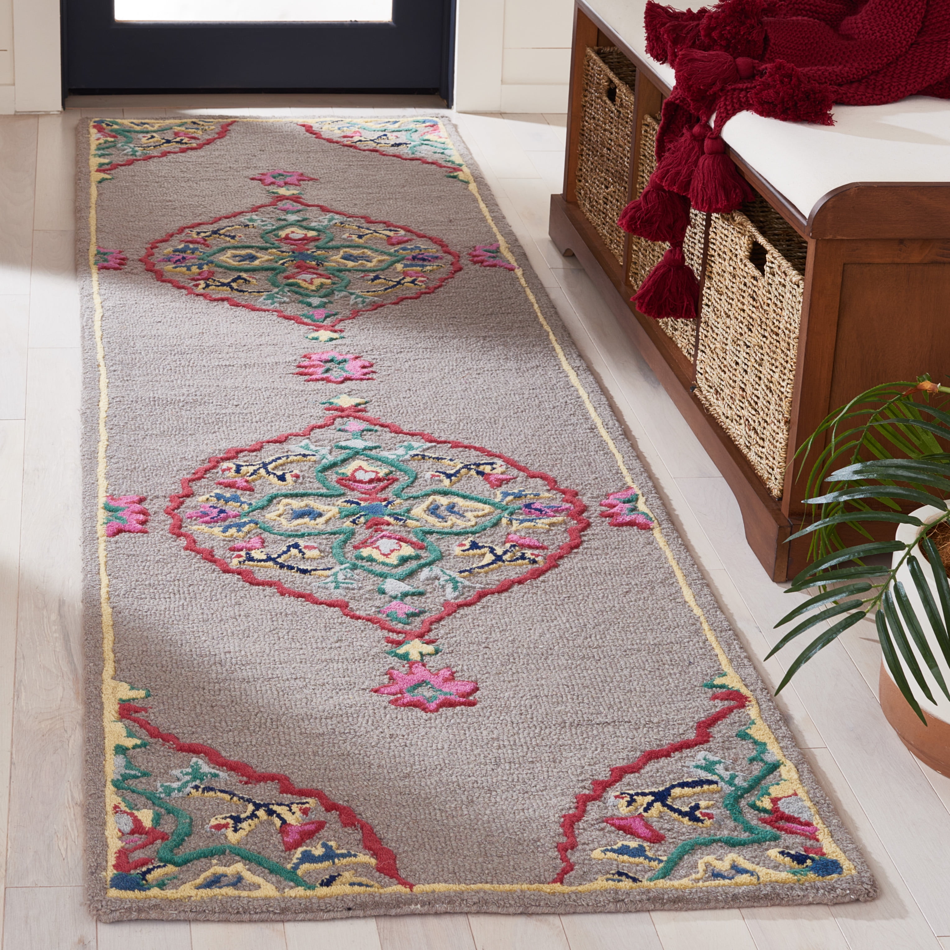 SAFAVIEH Bellagio Rio Floral Wool Runner Rug, Dark Gray/Multi, 2'3" x 11'