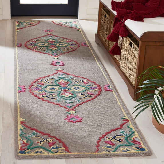 SAFAVIEH Bellagio Rio Floral Wool Runner Rug, Dark Gray/Multi, 2'3" x 13'