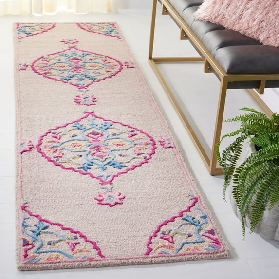 SAFAVIEH Bellagio Rio Floral Wool Runner Rug, Light Pink/Multi, 2'3" x 9'