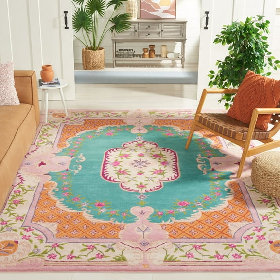 SAFAVIEH Bellagio Chandler Floral Wool Area Rug, Blue/Pink, 8' x 10'