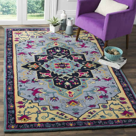 SAFAVIEH Bellagio Trevelyan Bordered Wool Area Rug, Light Blue/Multi, 2' x 3'