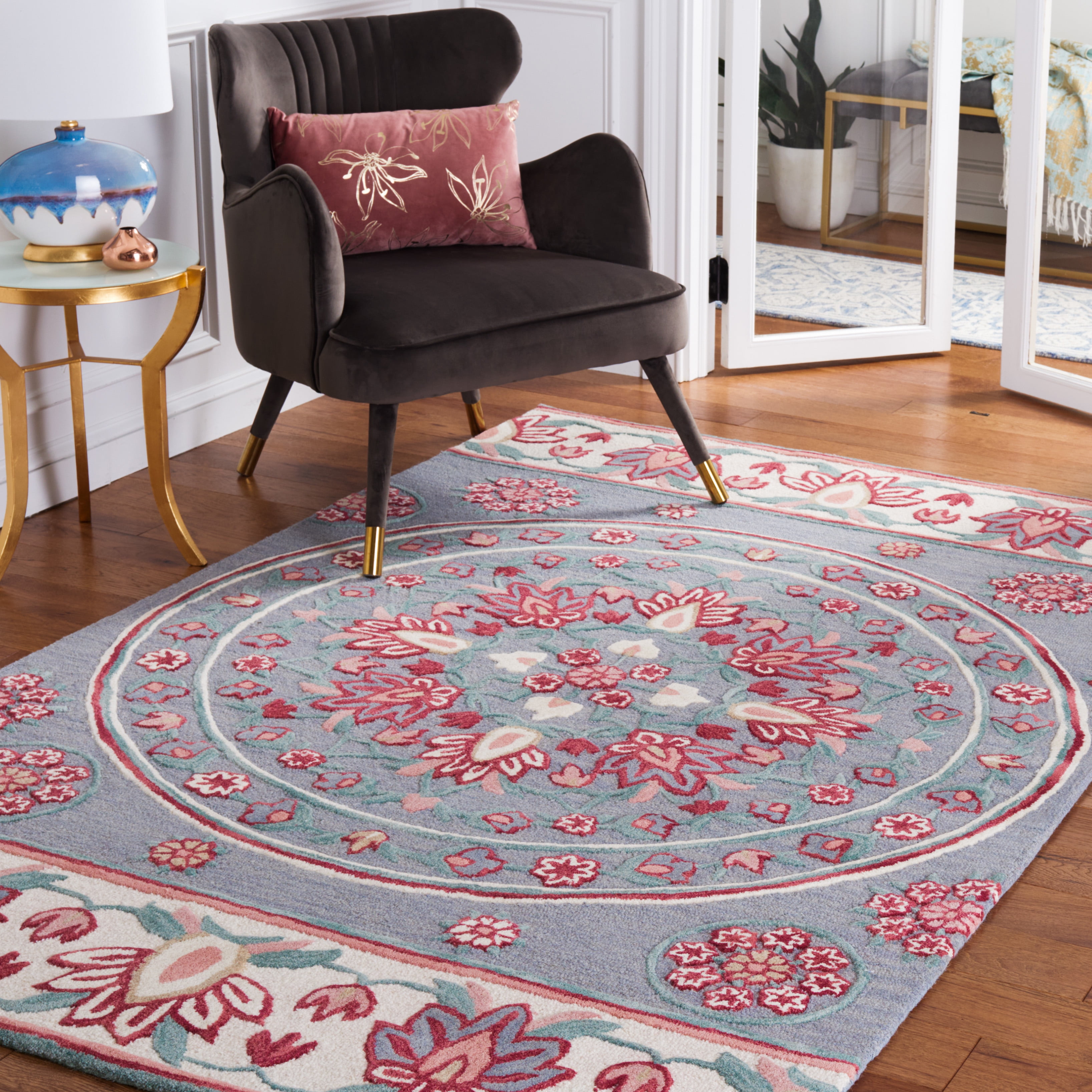 SAFAVIEH Bellagio Vanessa Floral Wool Area Rug, Dark Gray/Ivory, 5' x 8'