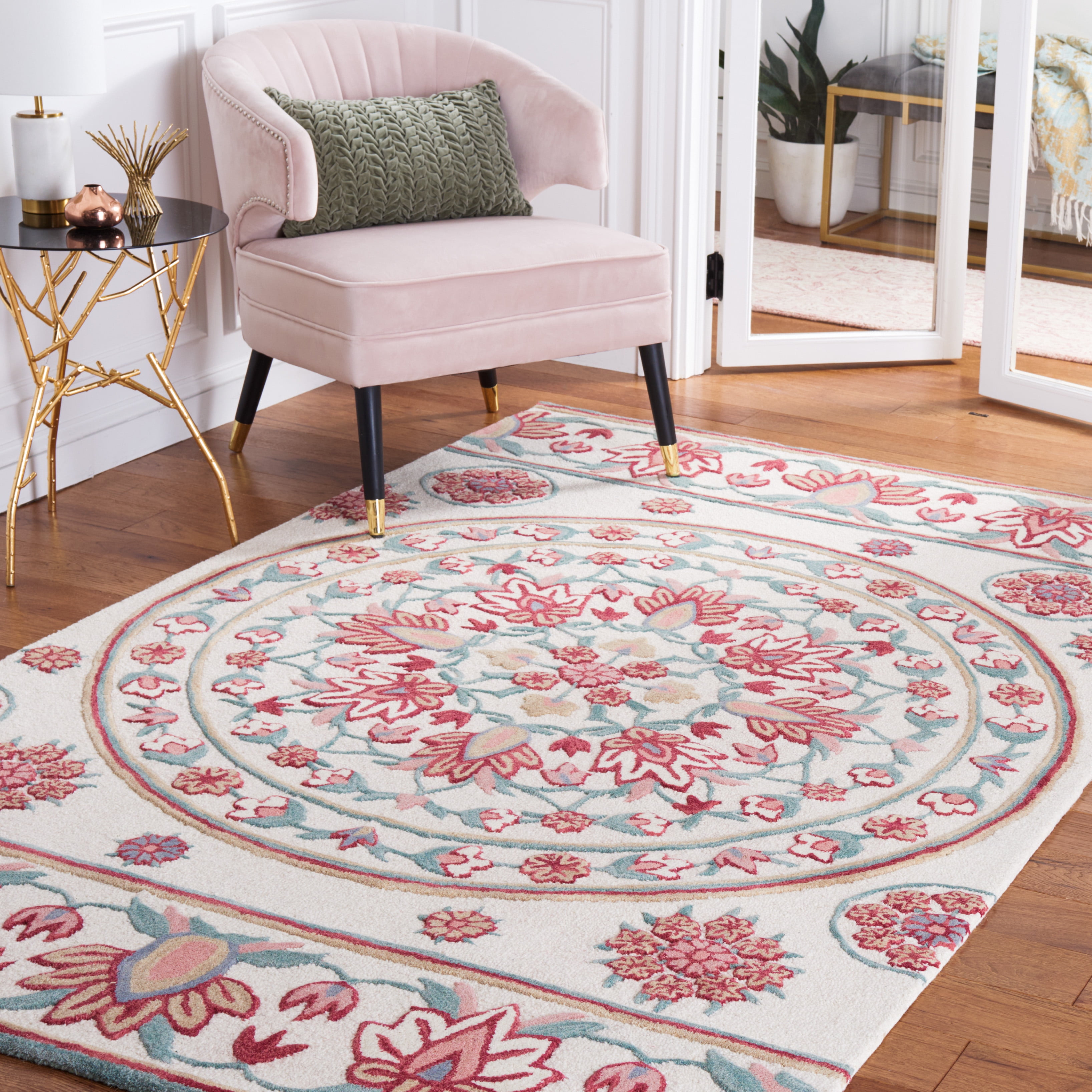SAFAVIEH Bellagio Vanessa Floral Wool Area Rug, Ivory/Red, 4' x 6'