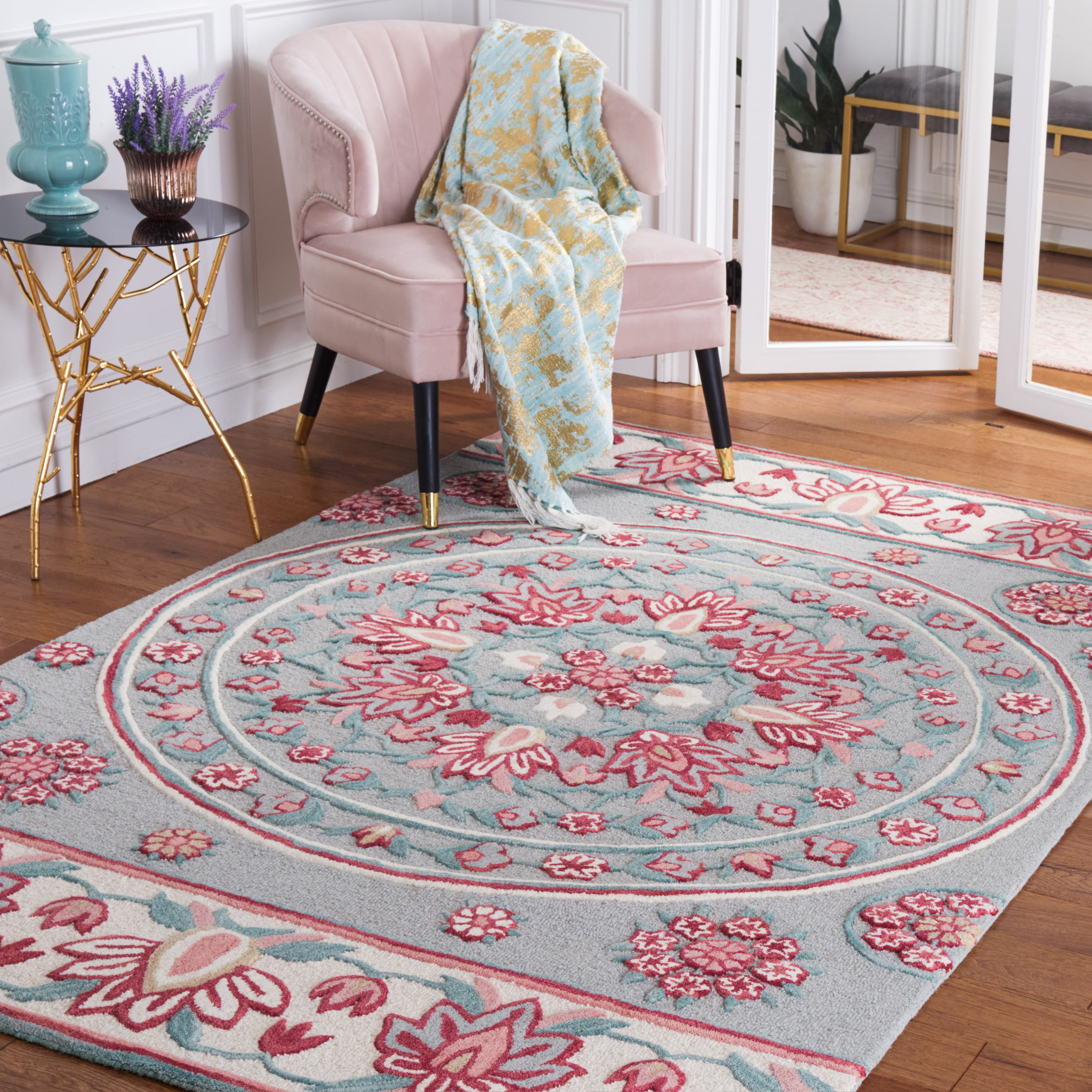 SAFAVIEH Bellagio Vanessa Floral Wool Area Rug, Light Gray/Ivory, 6' x 9'