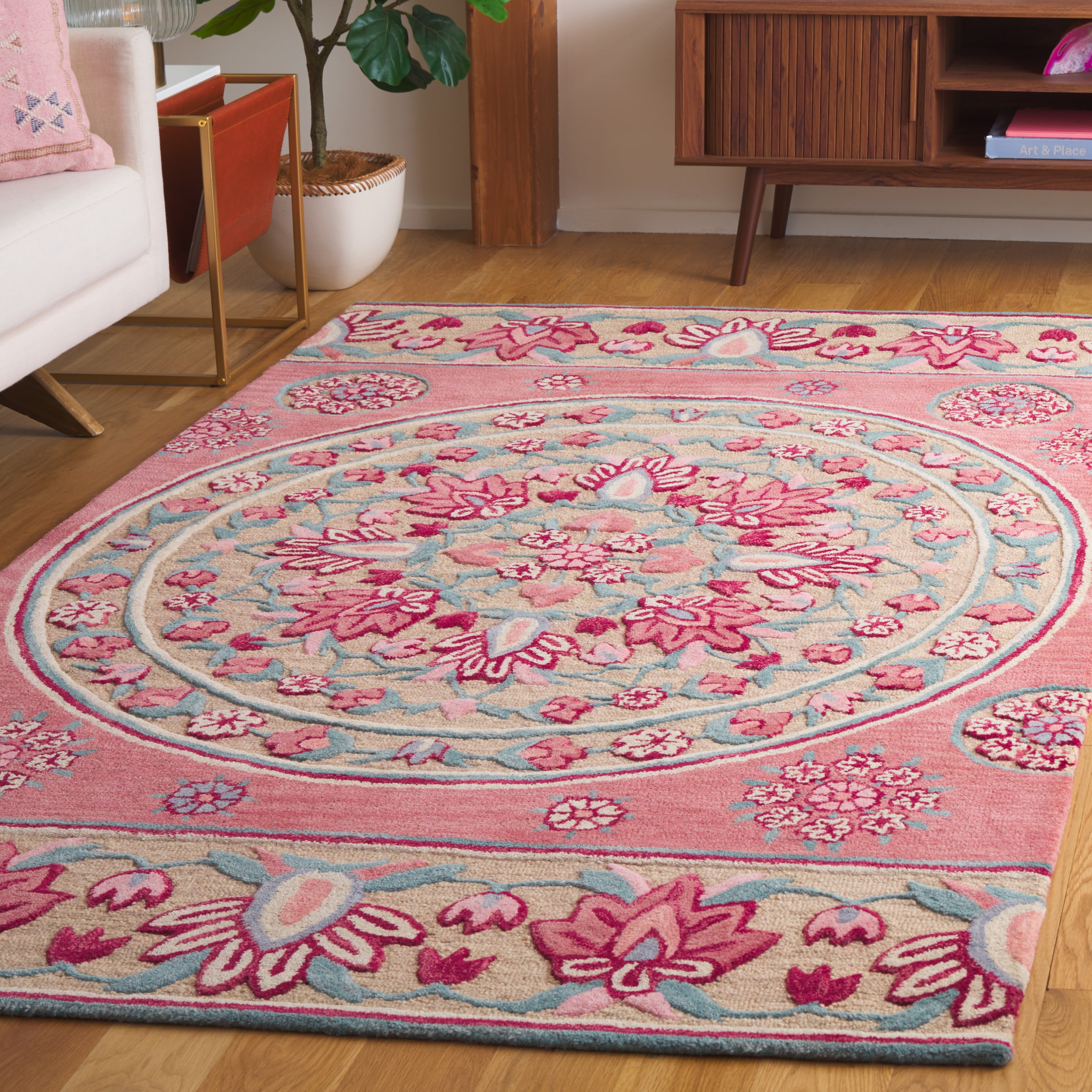 SAFAVIEH Bellagio Vanessa Floral Wool Area Rug, Red/Beige, 5' x 8'