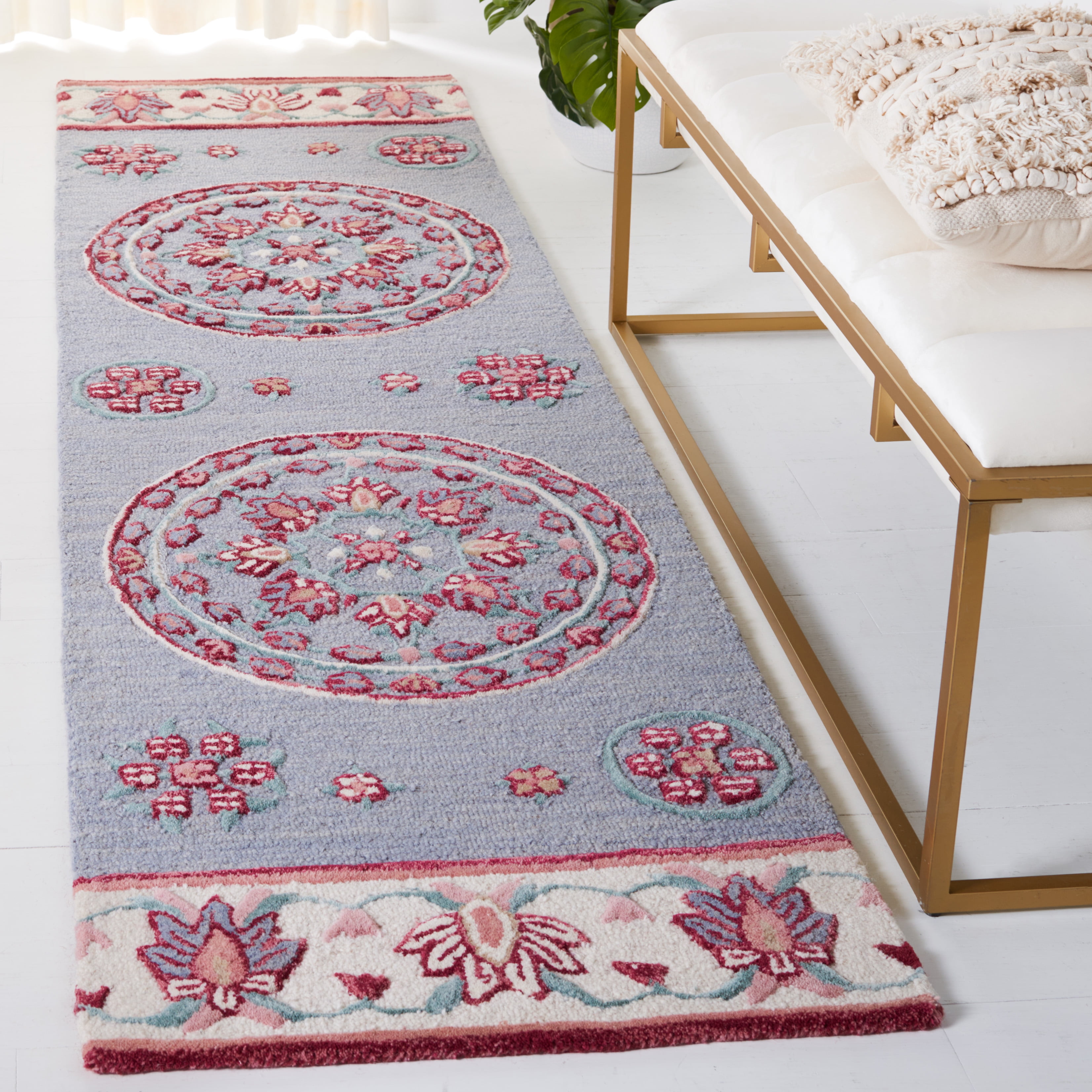 SAFAVIEH Bellagio Vanessa Floral Wool Runner Rug, Dark Gray/Ivory, 2'3" x 8'