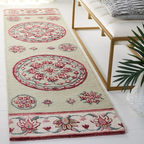 SAFAVIEH Bellagio Vanessa Floral Wool Runner Rug, Sage/Ivory, 2'3" x 8'