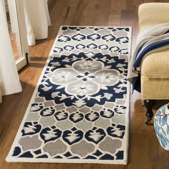 SAFAVIEH Bellagio Zoja Floral Wool Runner Rug, Navy Blue/Ivory, 2'3" x 7'