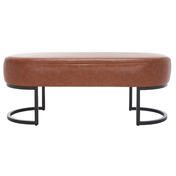 SAFAVIEH Bellezza Oval Solid Glam Bench, Cognac Leather