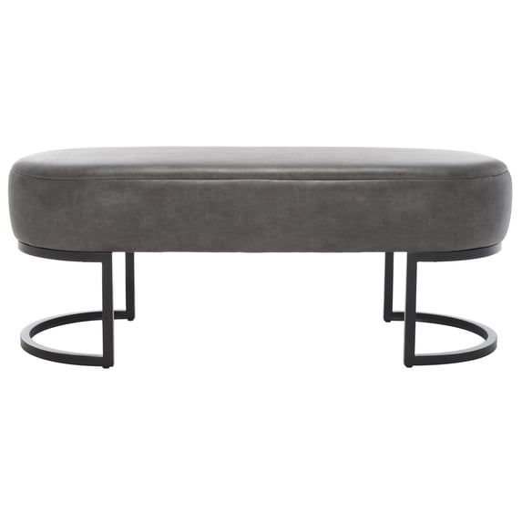 SAFAVIEH Bellezza Oval Solid Glam Bench, Grey Leather
