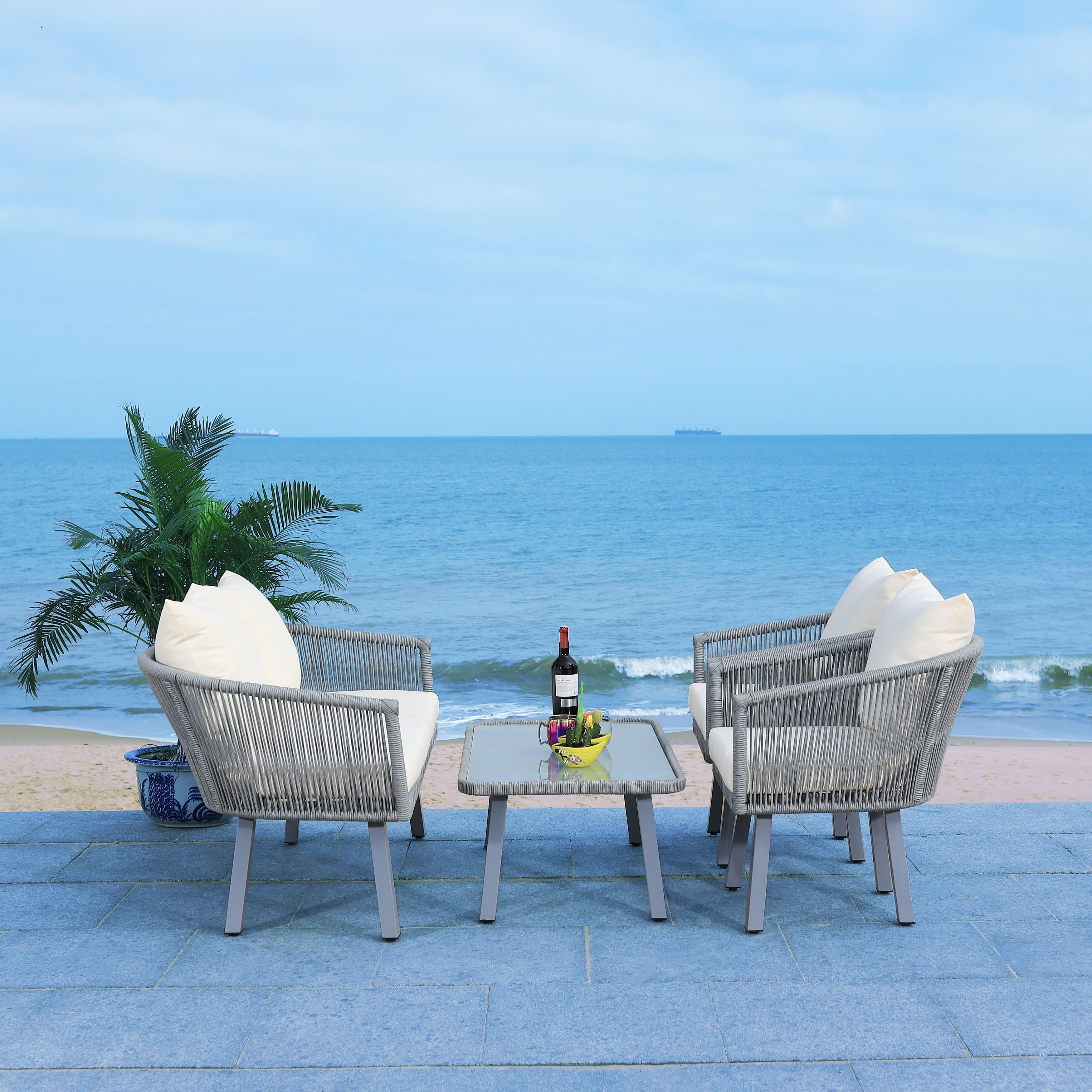 Belmi 4-Piece Grey/Beige Rope-Detailed Outdoor Patio Set