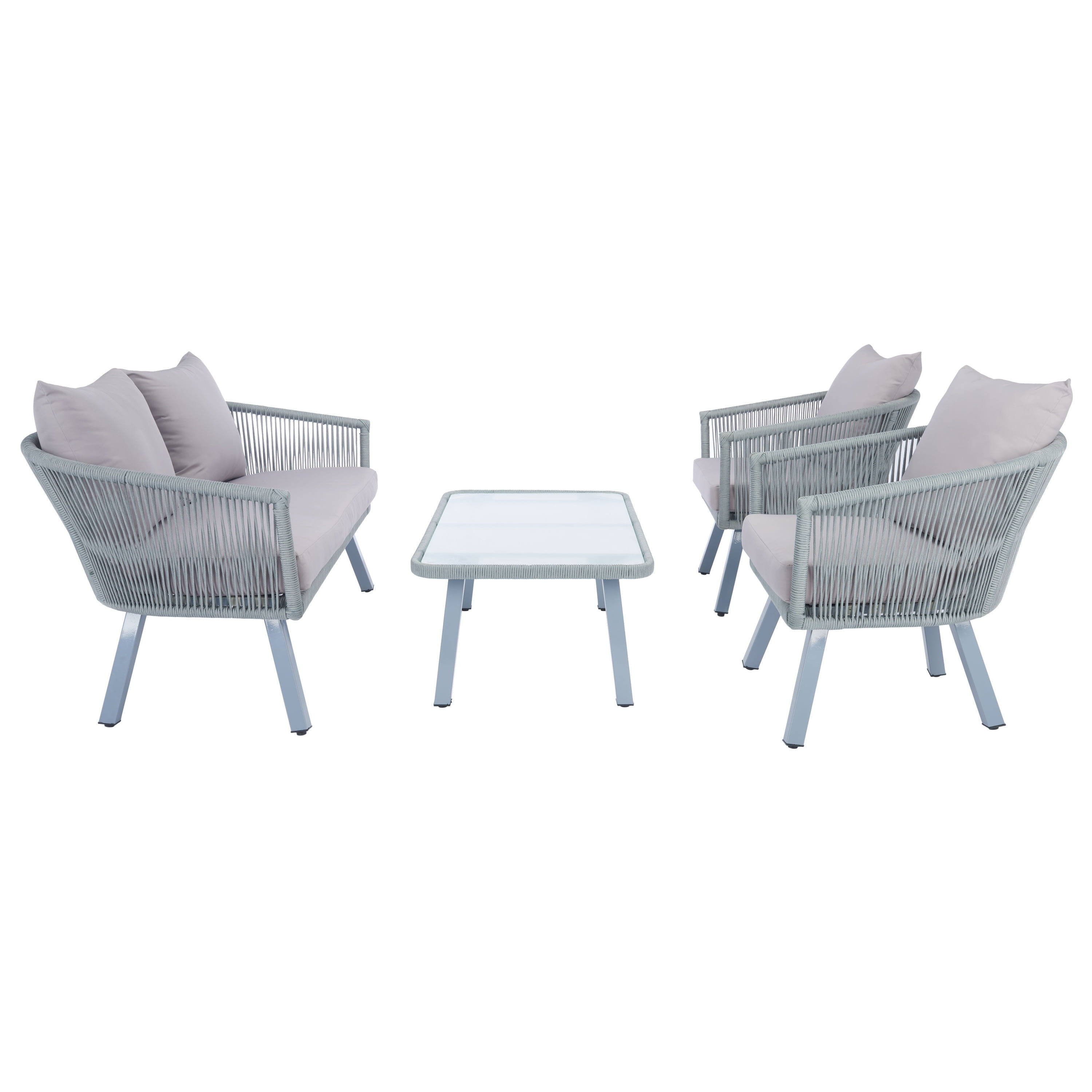 Belmi Gray 4-Piece Rope and Wicker Outdoor Living Set