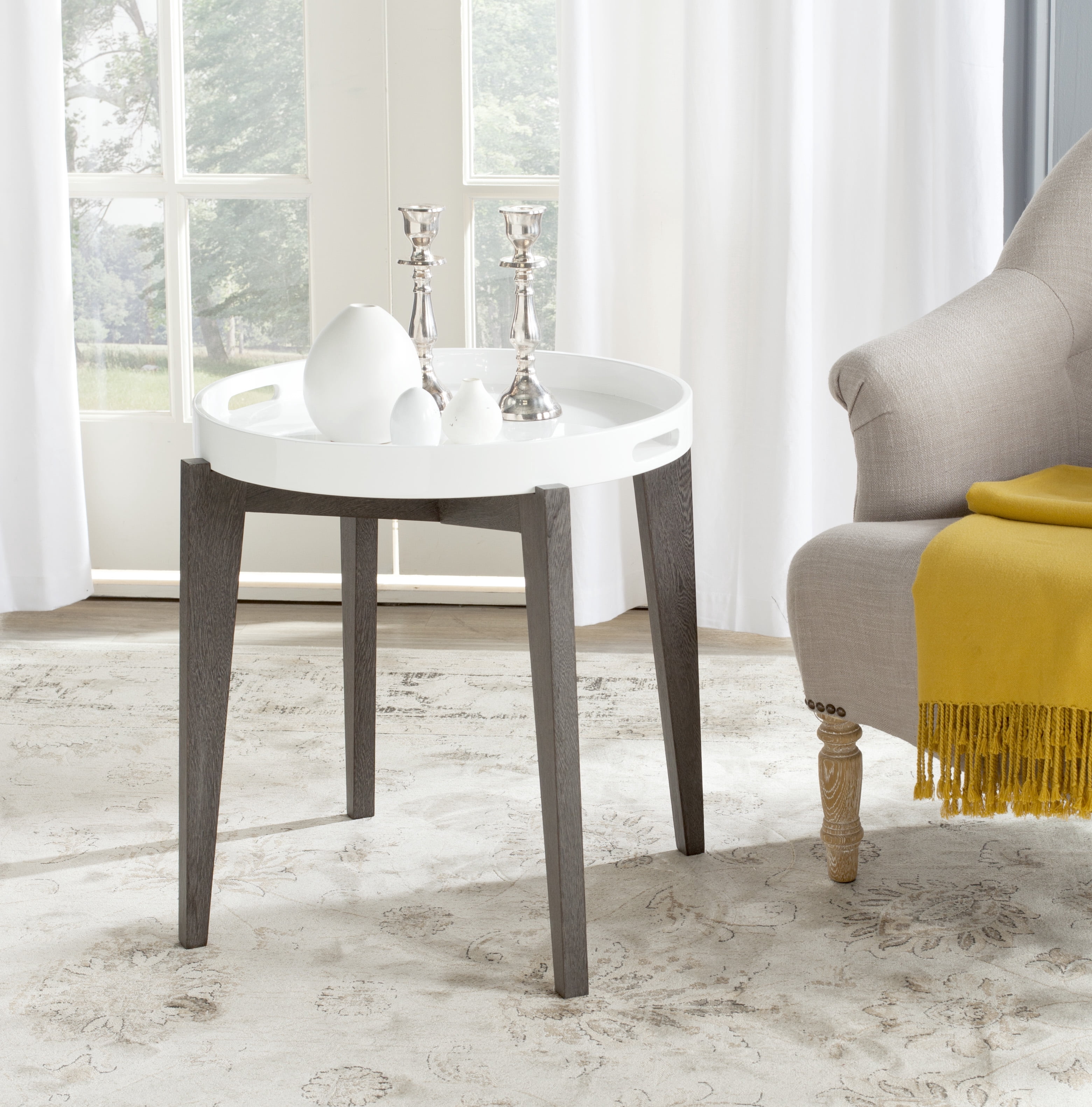 SAFAVIEH Ben Classic Tray Top Lacquer Side Table, White/Brown