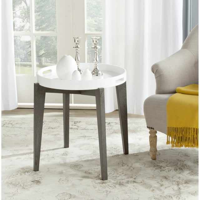 SAFAVIEH Ben Mid-Century Lacquer Tray Top Side Table White / Brown