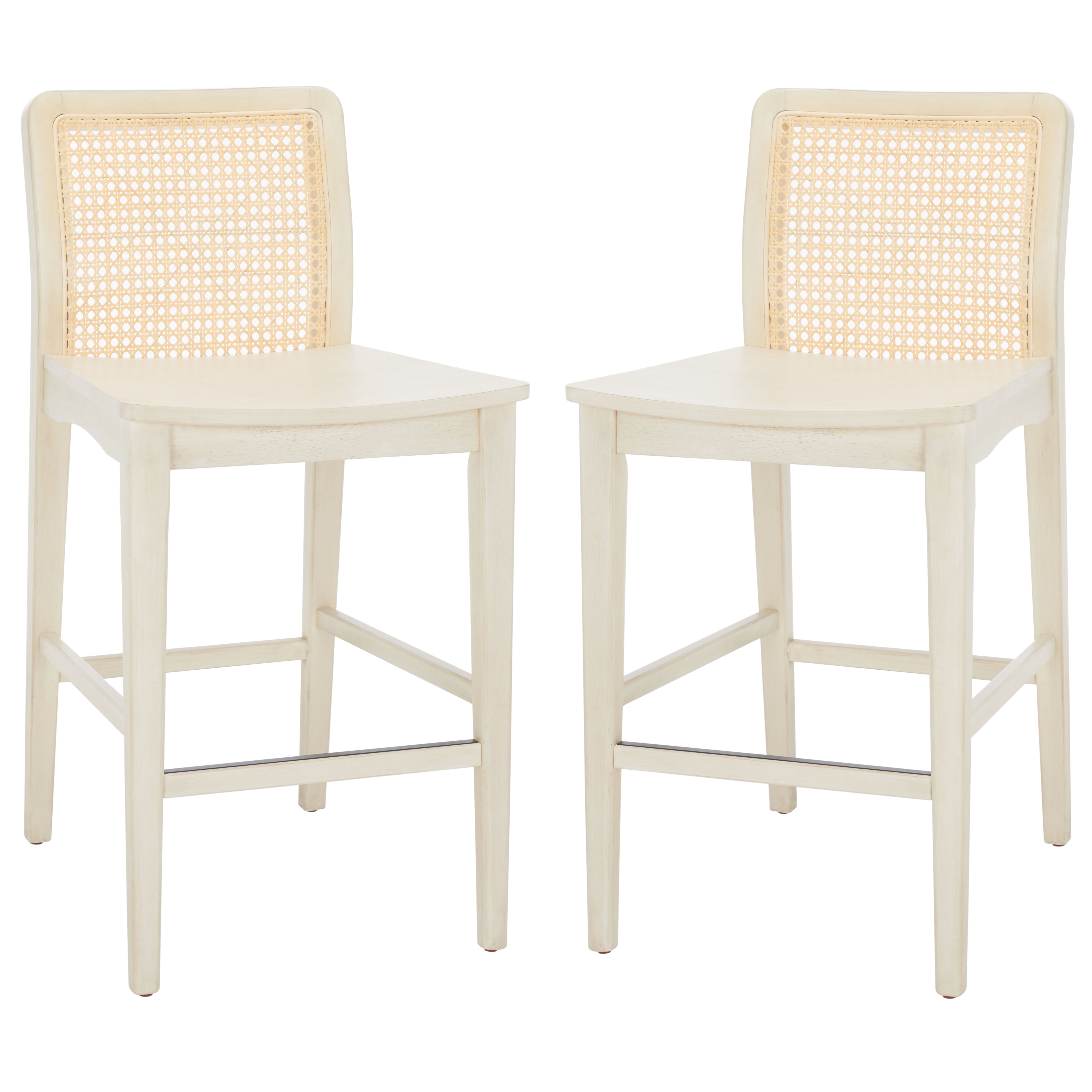Coastal Charm White and Natural Rubberwood Barstool Set