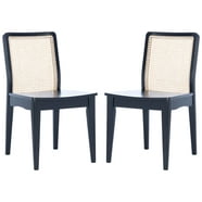 Set Of 4 Modern Dining Chairs - Woven Rattan Back, Curved Wood Design, PU Leather Seat, Breathable Mesh