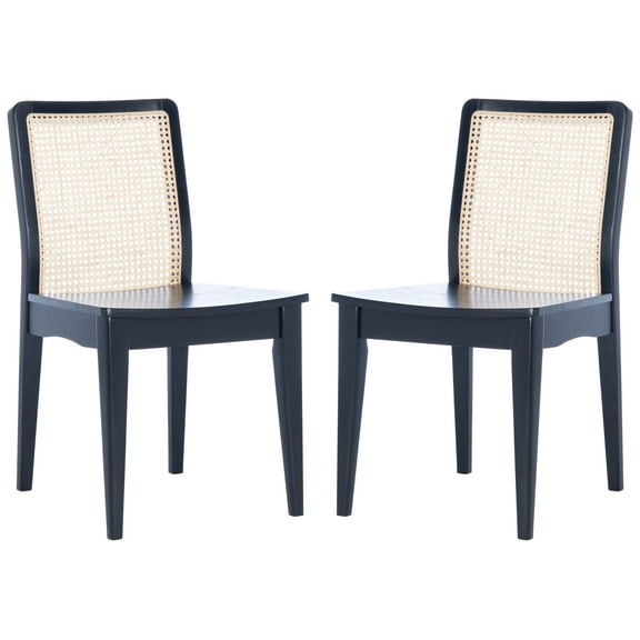 SAFAVIEH Benicio Rattan Dining Chair, Black/Natural, Set of 2 (18.9 in. W x 22.3 in. D x 33.9 in. H)