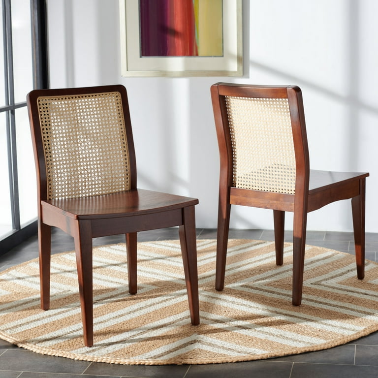 SAFAVIEH Benicio Rattan Dining Chair Dark Brown Natural Set of 2