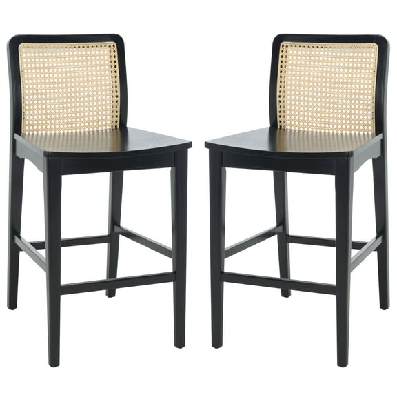 SAFAVIEH Benicio Square Mid Back Counter Stool, Black/Natural (Set of 2)