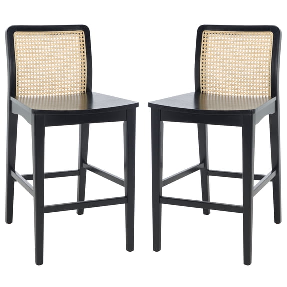 SAFAVIEH Benicio Square Mid Back Counter Stool, Black/Natural (Set of 2)