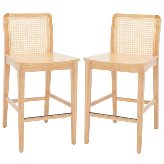 SAFAVIEH Benicio Square Mid Back Counter Stool, Natural (Set of 2)