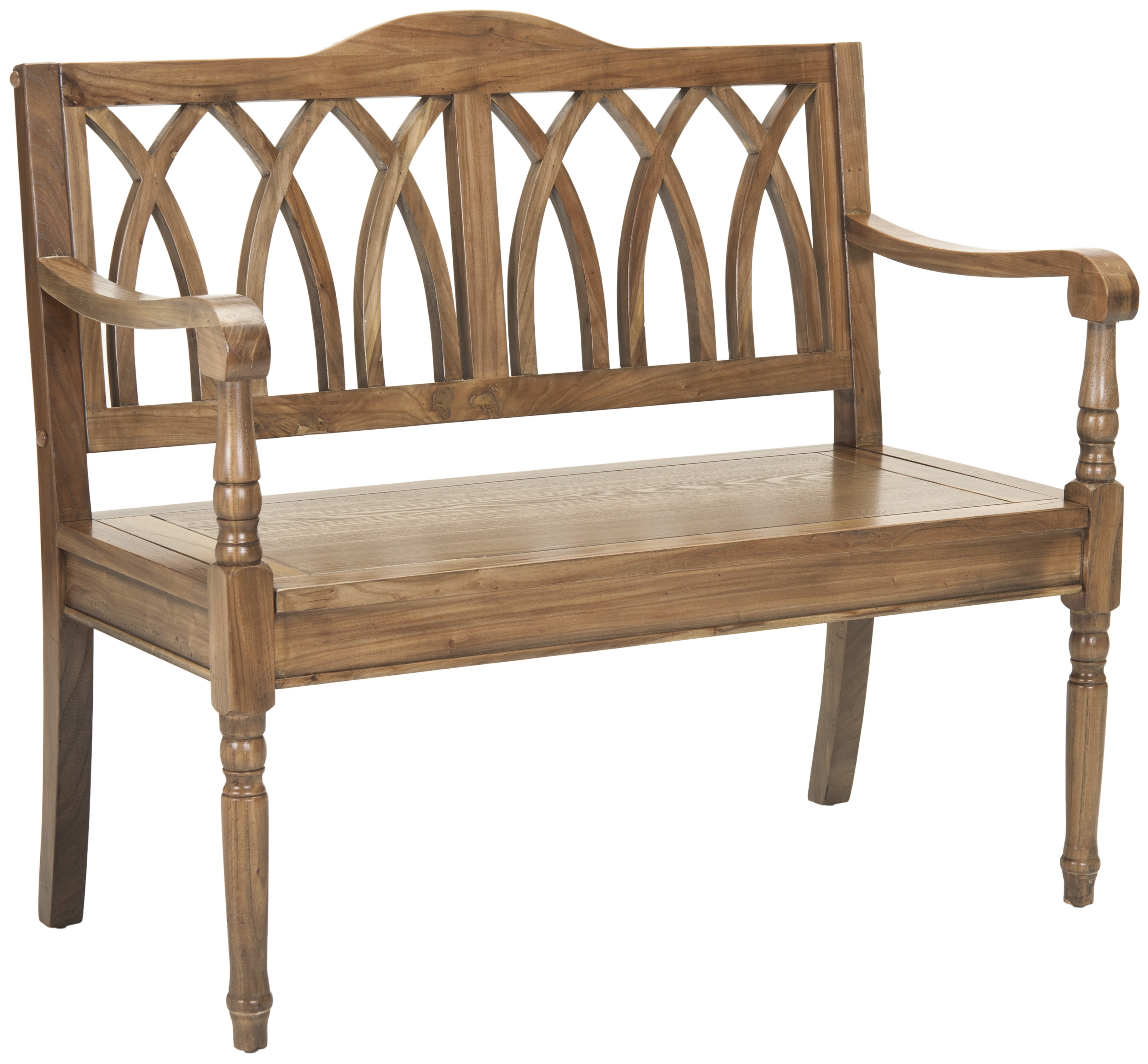 Transitional Gothic-Inspired Oak Bench, 40" Brown
