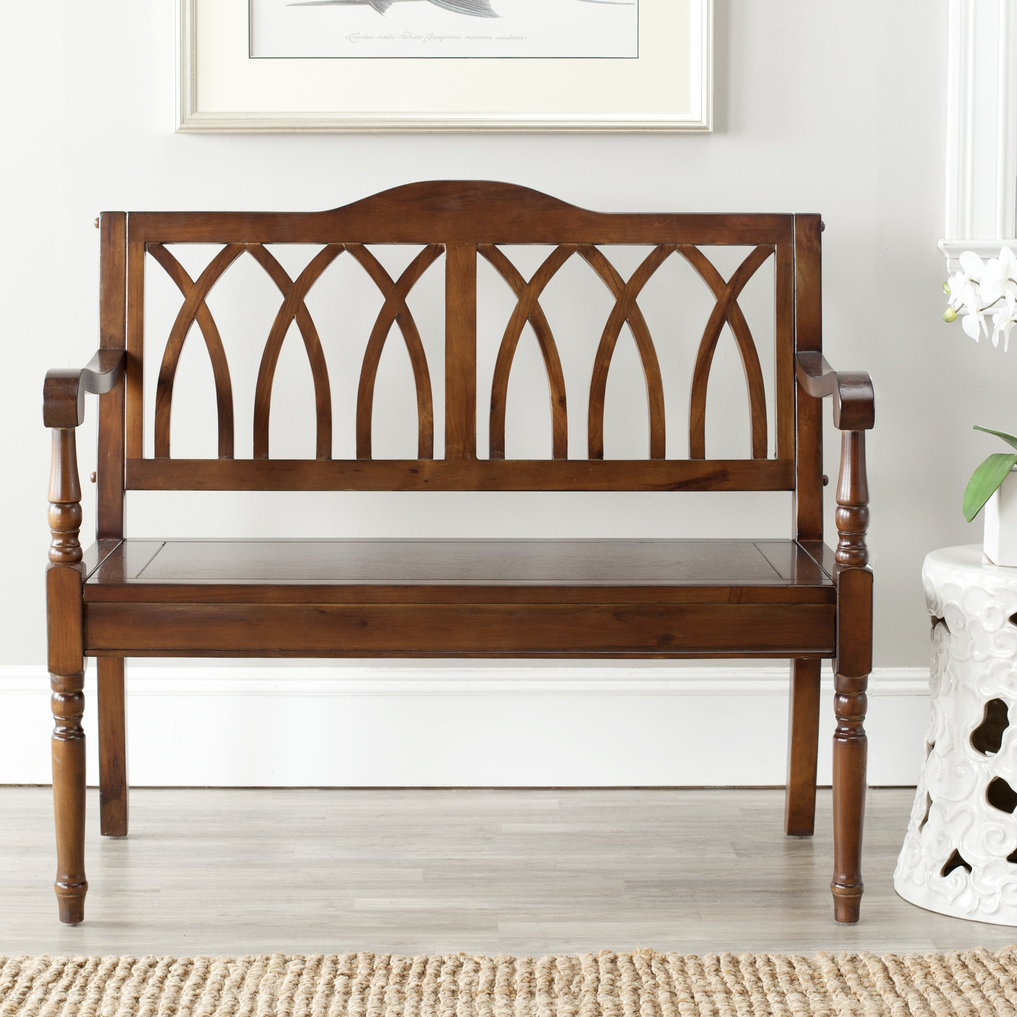 Benjamin Dark Teak Pine Wood Gothic Bench