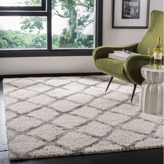 SAFAVIEH Berber Abel Geometric Shag Area Rug, Cream/Gray, 2' x 4'