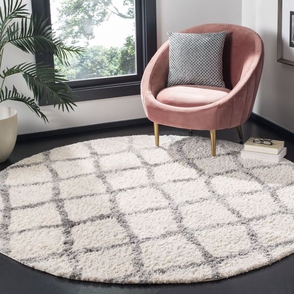 SAFAVIEH Berber Abel Geometric Shag Area Rug, Cream/Gray, 3'3" x 3'3" Round