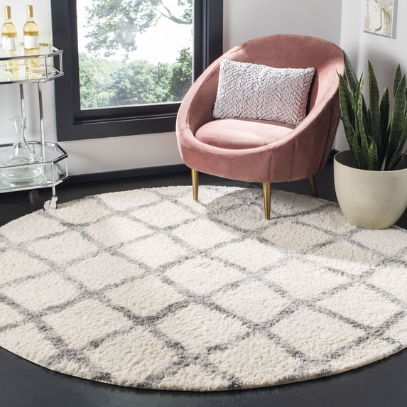 SAFAVIEH Berber Abel Geometric Shag Area Rug, Ivory/Gray, 3'3" x 3'3" Round