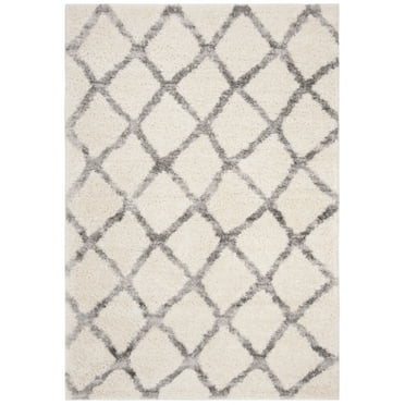 SAFAVIEH Berber Abel Geometric Shag Area Rug, Ivory/Grey, 3'3" x 3'3" Round