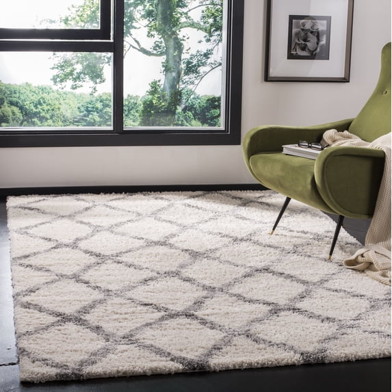 SAFAVIEH Berber Abel Geometric Shag Area Rug, Ivory/Gray, 3'3" x 3'3" Square