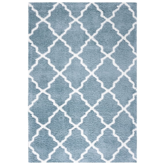 SAFAVIEH Berber Alastar Abstract Polyester Shag Area Rug, Blue Rust/Ivory, 4'5" x 6'5"
